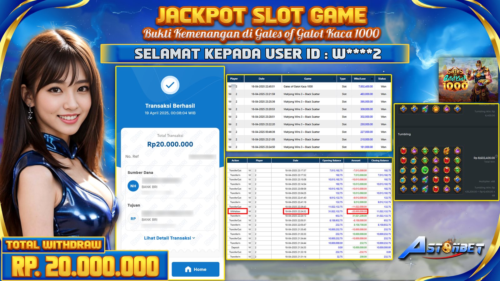 ASTONBET - KEMENANGAN MEMBER SLOT GAME DI GATES OF GATOT KACA 1000 RP. 20.000.000,- LUNAS