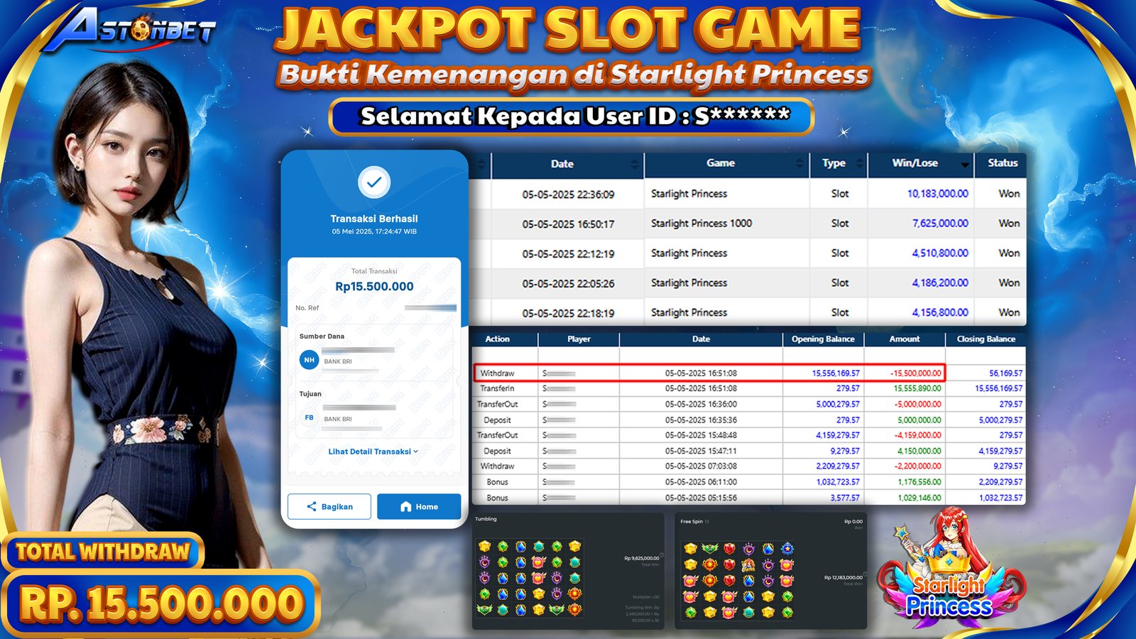 ASTONBET - KEMENANGAN MEMBER DI GAME STARLIGHT PRINCESS RP. 15.500.000,- LUNAS