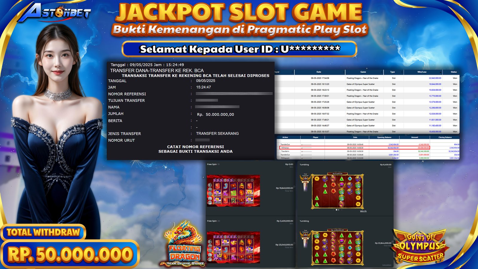 ASTONBET - KEMENANGAN MEMBER DI GAME FLOATING DRAGON & GATES OF OLYMPUS SUPER SCATTER RP. 50.000.000,- LUNAS