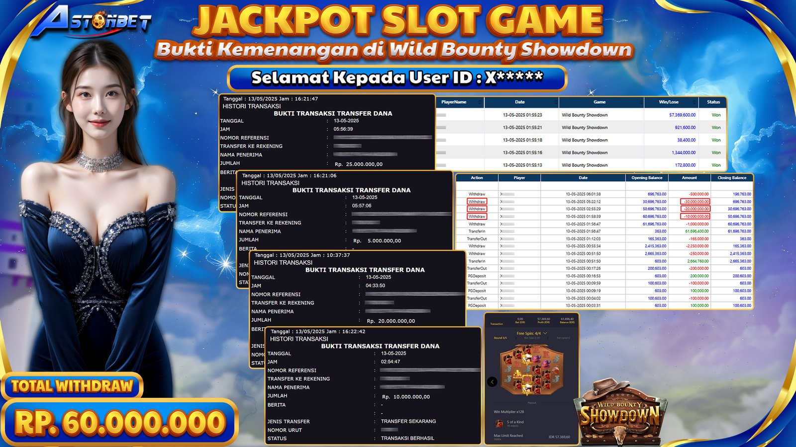 ASTONBET - KEMENANGAN MEMBER DI GAME WILD BOUNTY SHOWDOWN RP. 60.000.000,- LUNAS