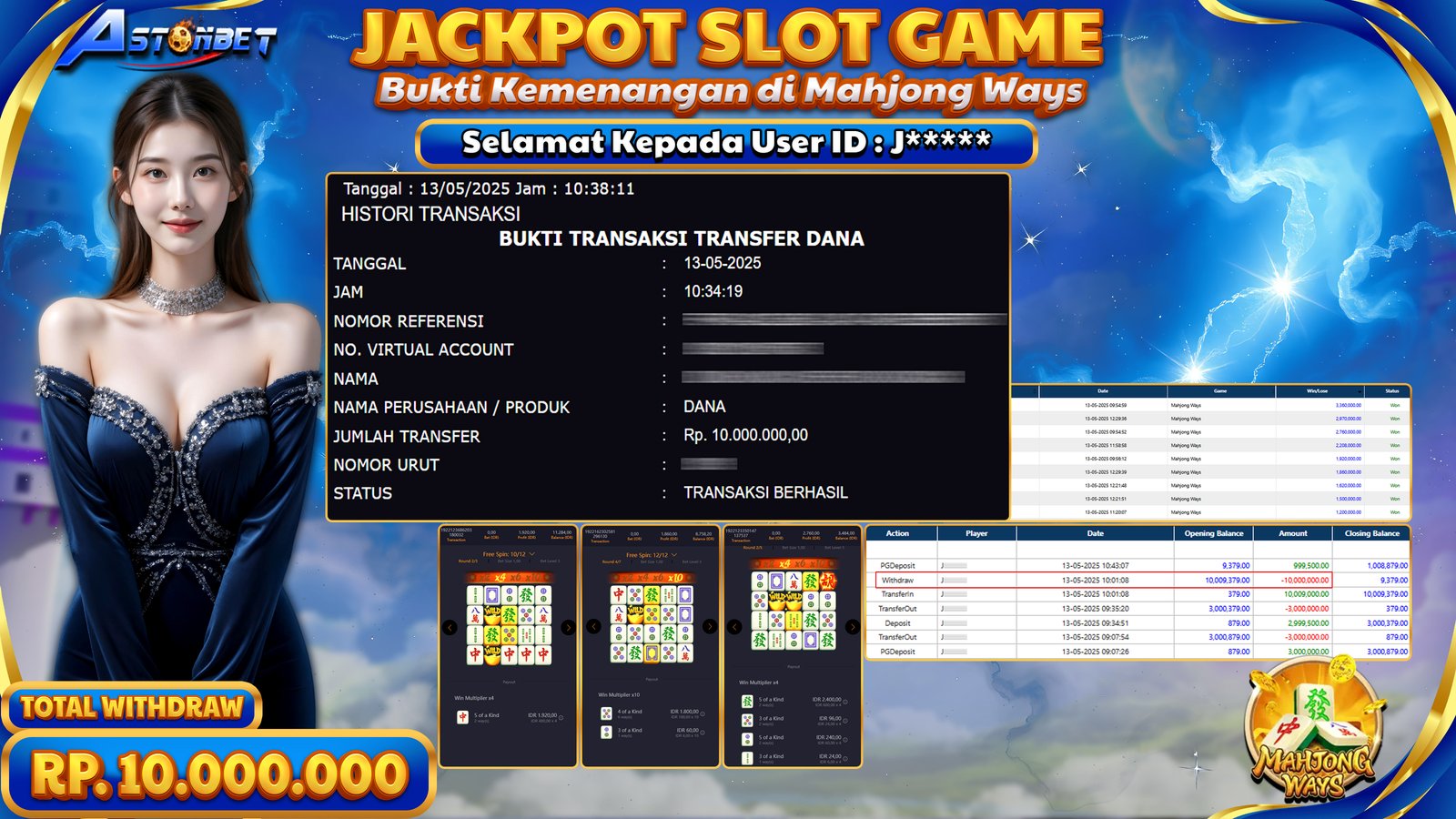 ASTONBET - KEMENANGAN MEMBER DI GAME MAHJONG WAYS RP. 10.000.000,- LUNAS