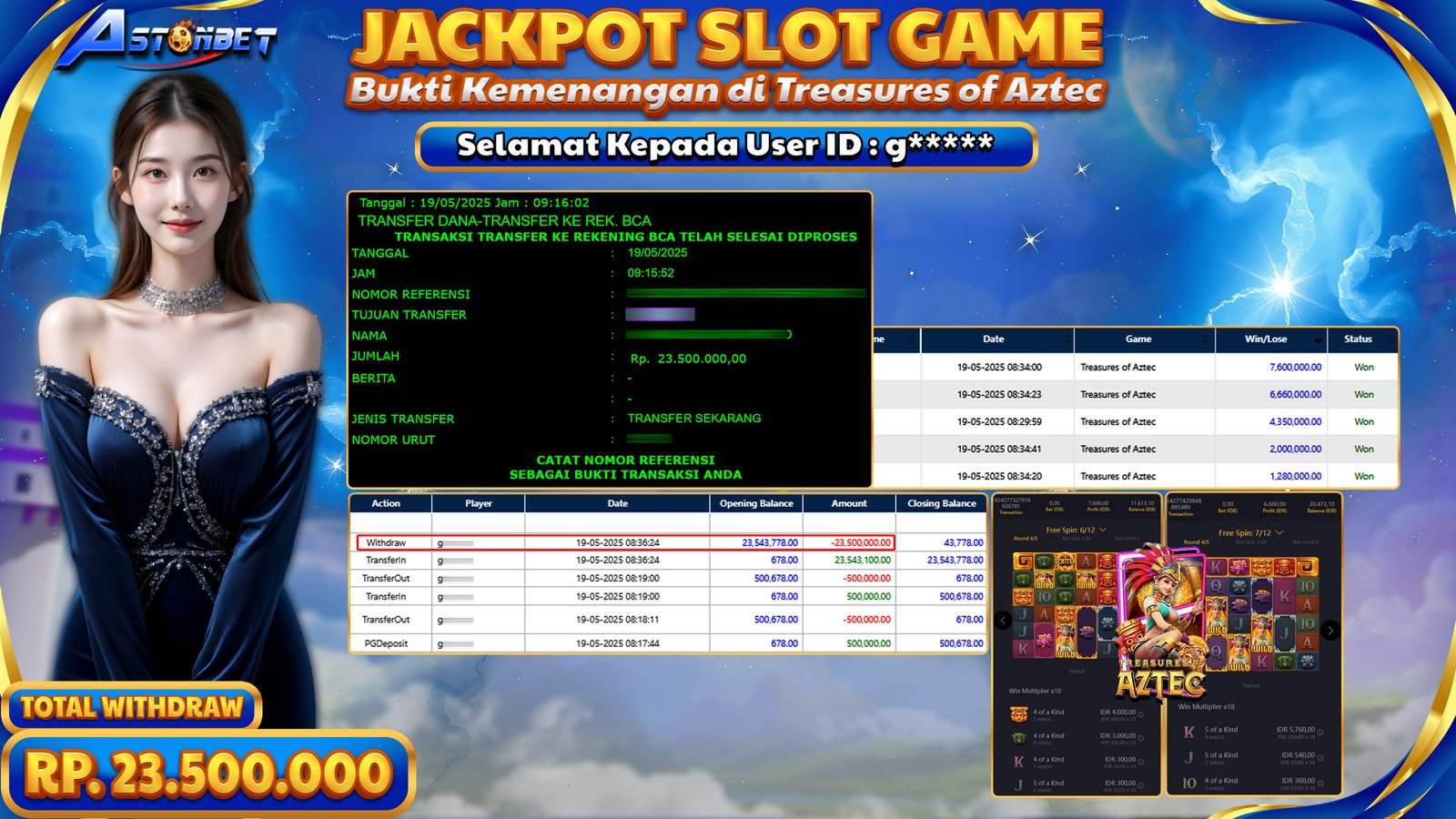 ASTONBET - KEMENANGAN MEMBER DI GAME TREASURES OF AZTEC RP. 23.500.000,- LUNAS