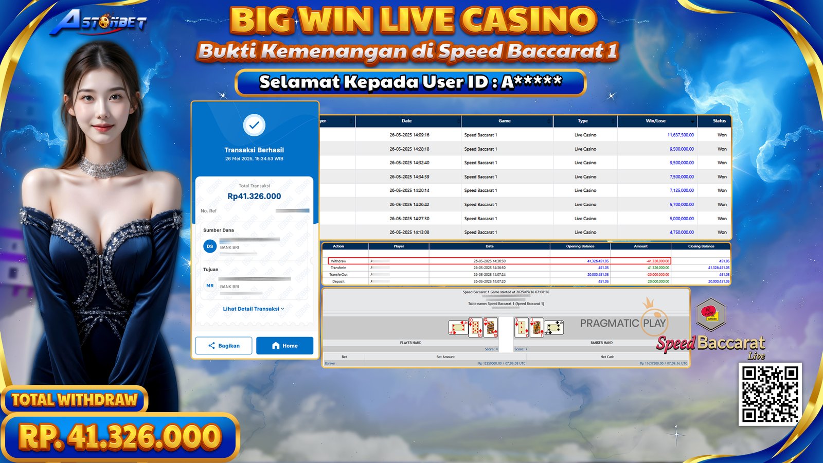 ASTONBET - KEMENANGAN MEMBER DI LIVE CASINO RP. 41.326.000,- LUNAS