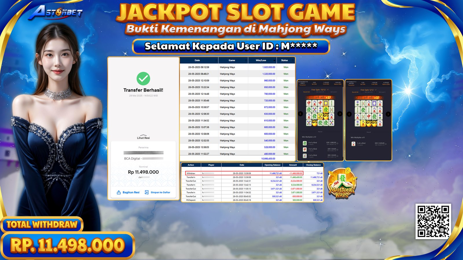 ASTONBET - KEMENANGAN MEMBER DI GAME MAHJONG WAYS RP. 11.498.000,- LUNAS