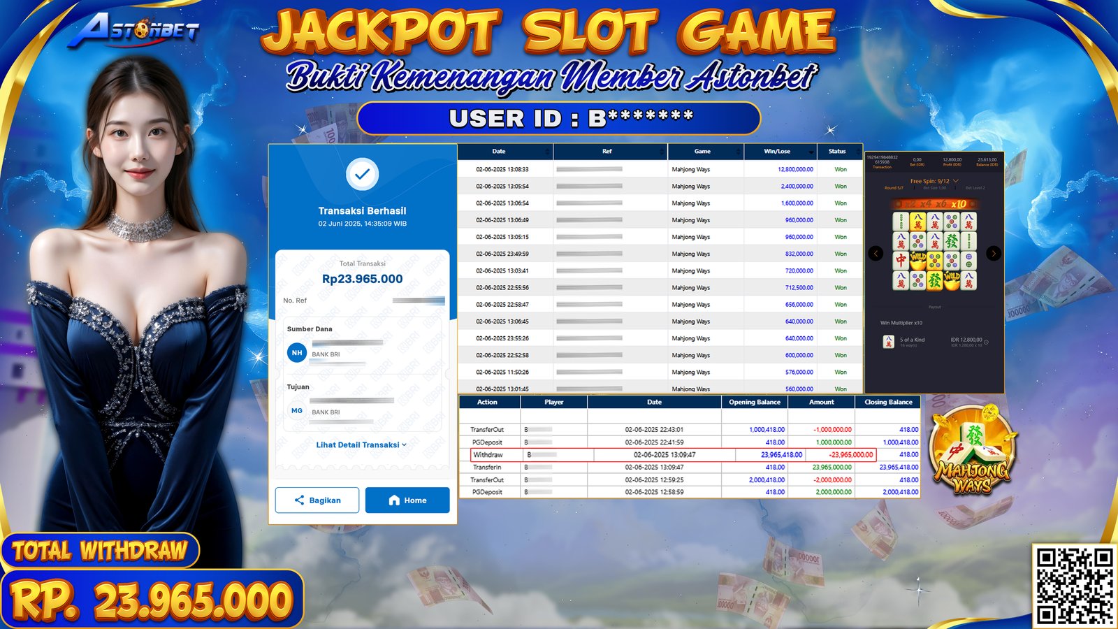ASTONBET - KEMENANGAN MEMBER DI GAME MAHJONG WAYS RP. 23.965.000,- LUNAS