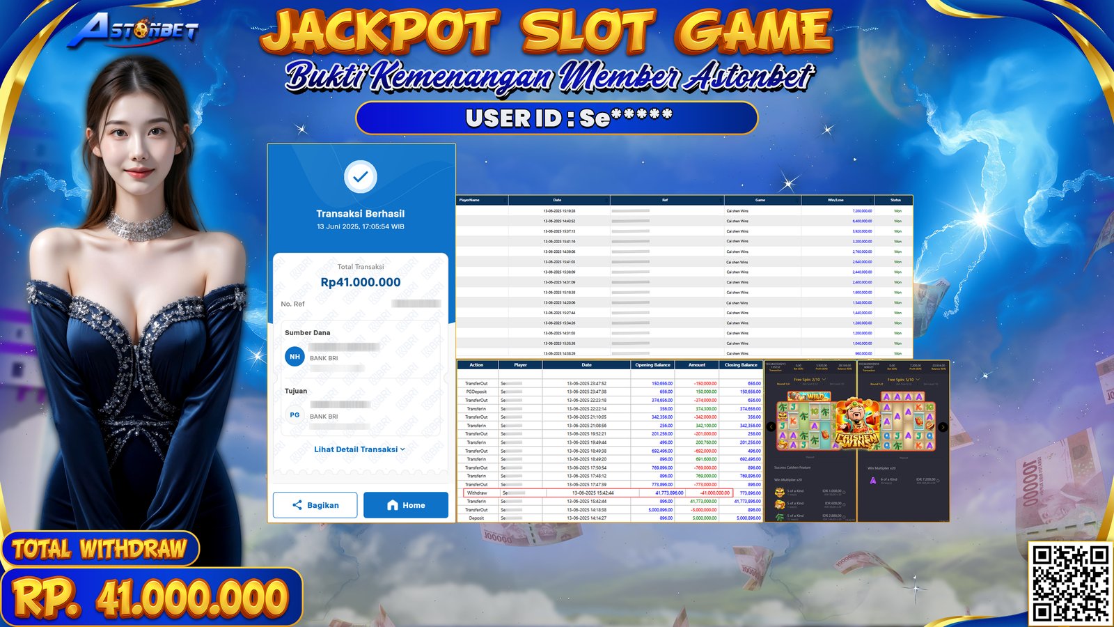 ASTONBET - KEMENANGAN MEMBER DI GAME CAISHEN WINS RP. 41.000.000,- LUNAS