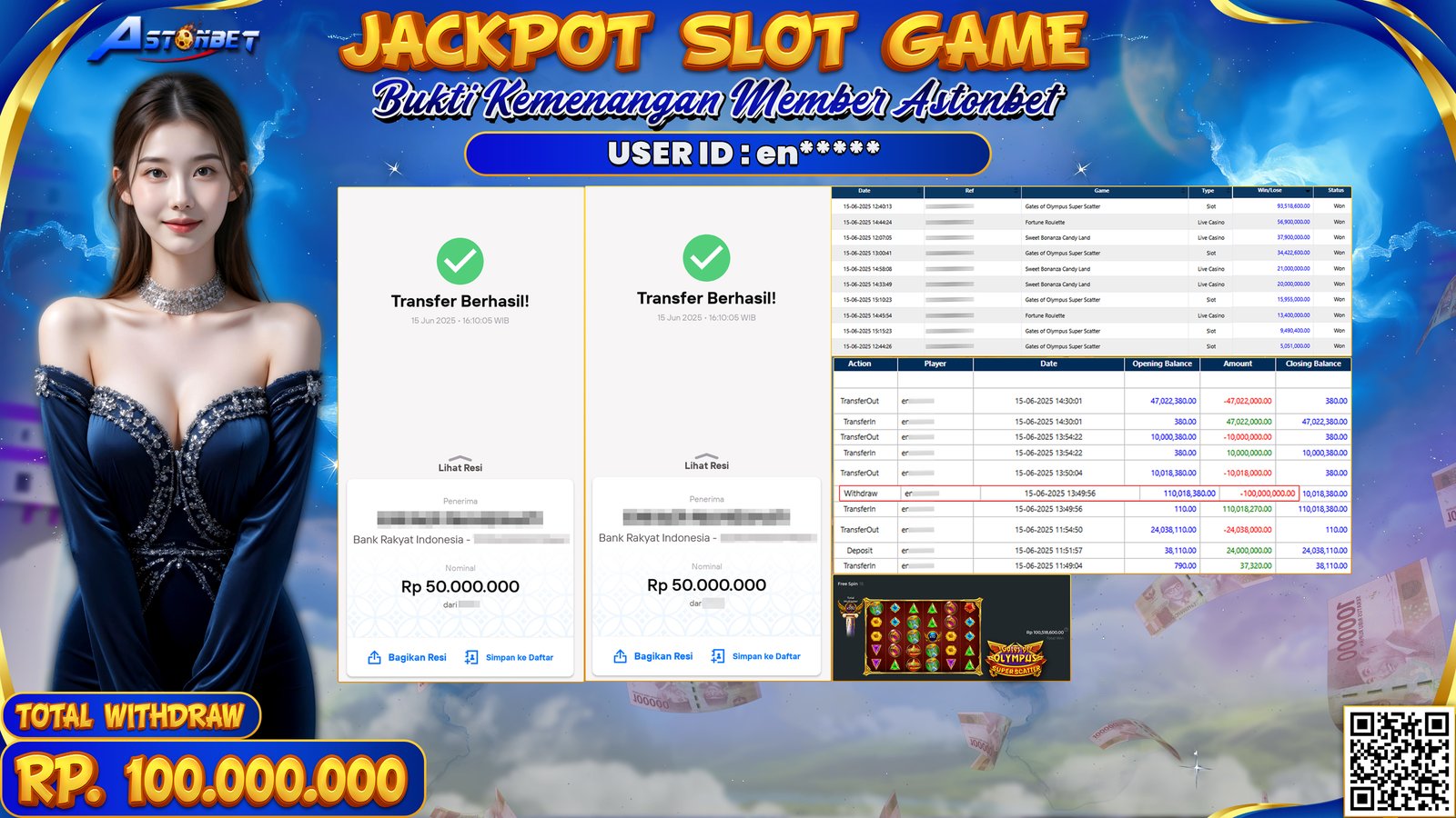 ASTONBET - KEMENANGAN MEMBER DI GAME GATES OF OLYMPUS SUPER SCATTER RP. 100.000.000,- LUNAS