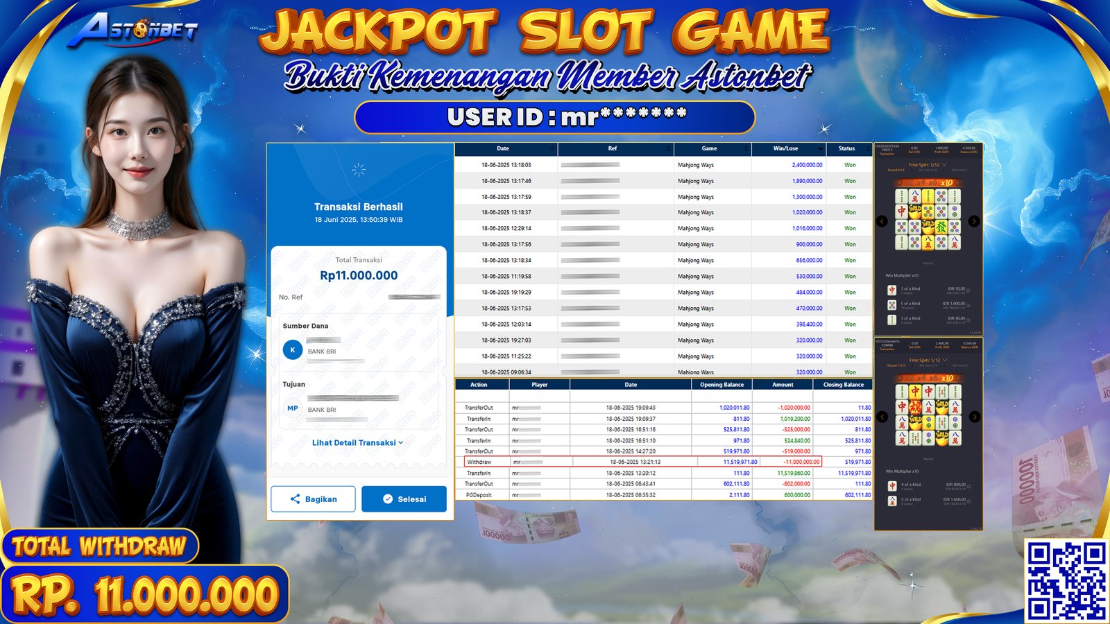 ASTONBET - KEMENANGAN MEMBER DI GAME MAHJONG WAYS RP. 11.000.000,- LUNAS