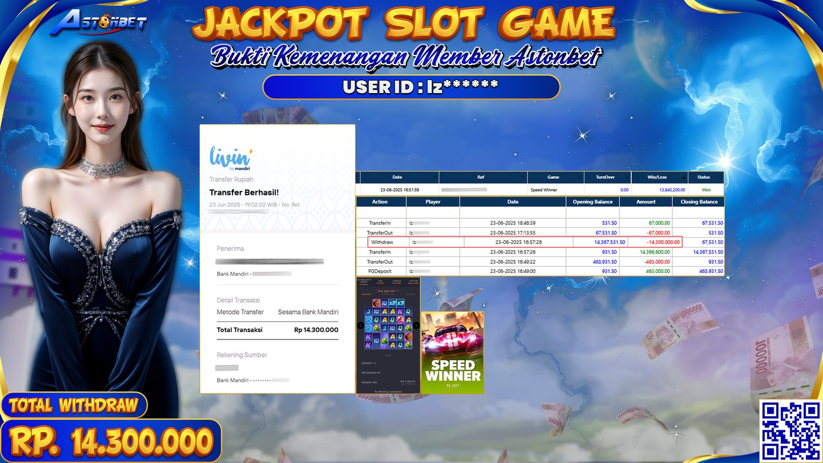 ASTONBET - KEMENANGAN MEMBER DI GAME SPEED WINNER RP. 14.300.000,- LUNAS