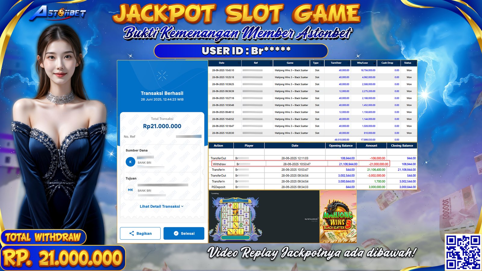 ASTONBET - KEMENANGAN MEMBER DI GAME MAHJONG WINS 3 BLACK SCATTER RP. 21.000.000,- LUNAS