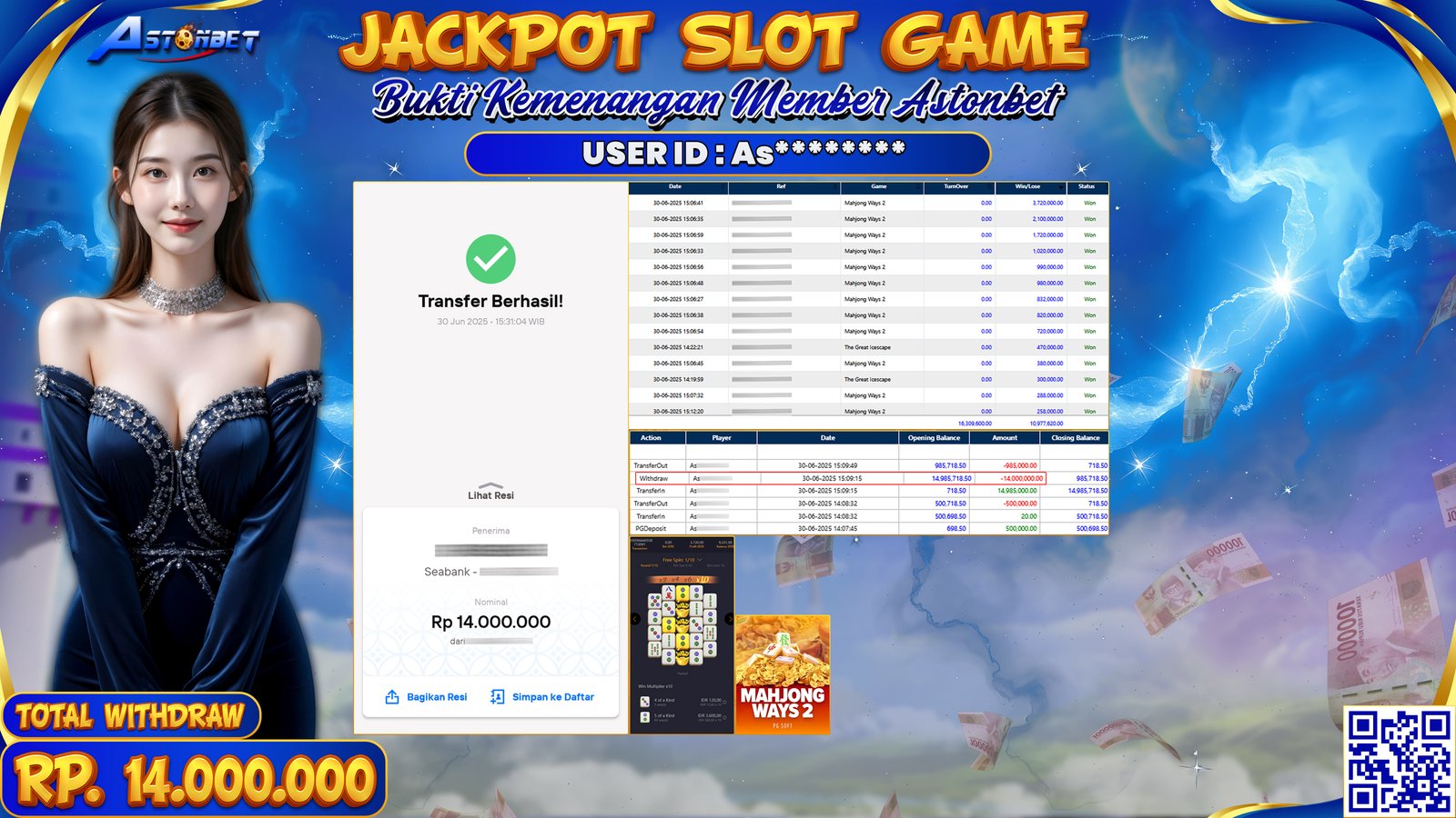 ASTONBET - KEMENANGAN MEMBER DI GAME MAHJONG WAYS 2 RP. 14.000.000,- LUNAS