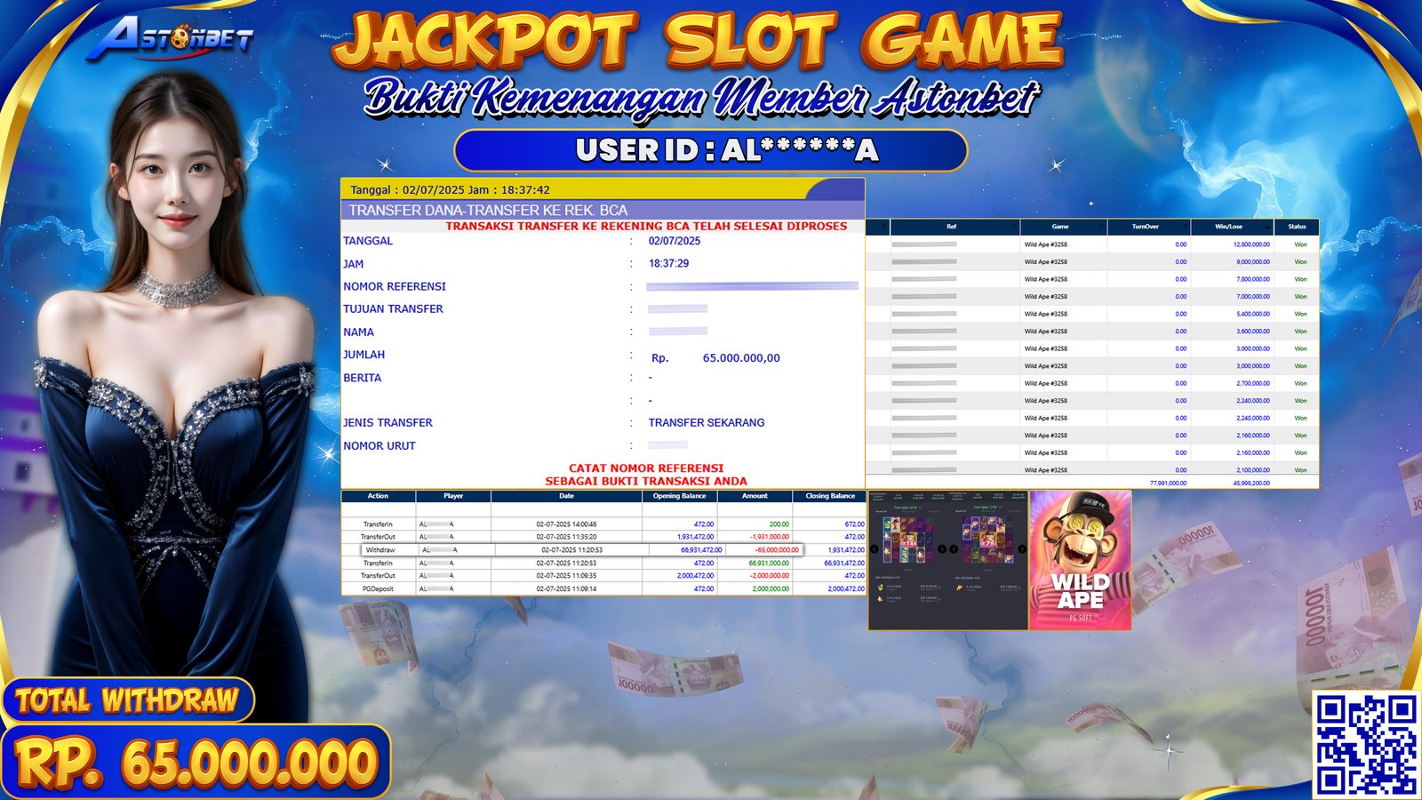 ASTONBET - KEMENANGAN MEMBER DI GAME WILD APE #3258 RP. 65.000.000,- LUNAS