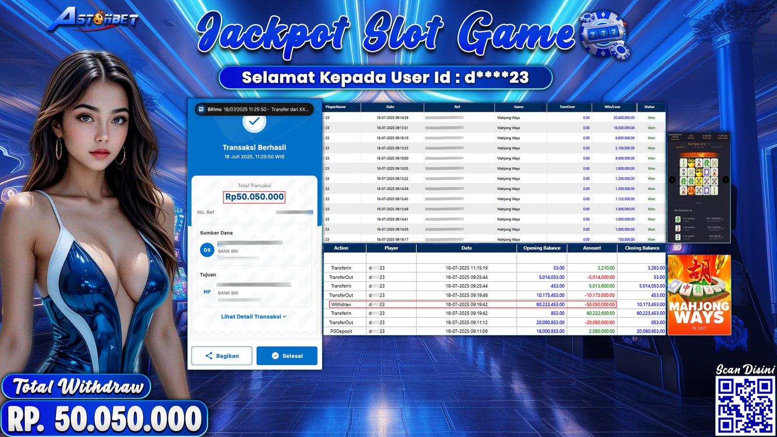 ASTONBET - KEMENANGAN MEMBER DI GAME MAHJONG WAYS RP. 50.050.000,- LUNAS