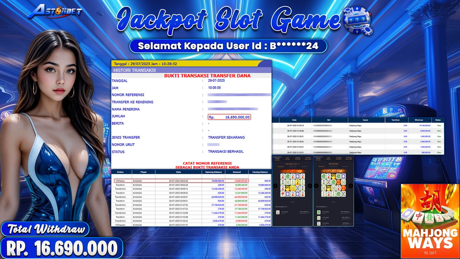 ASTONBET - KEMENANGAN MEMBER DI GAME MAHJONG WAYS RP. 16.690.000,- LUNAS