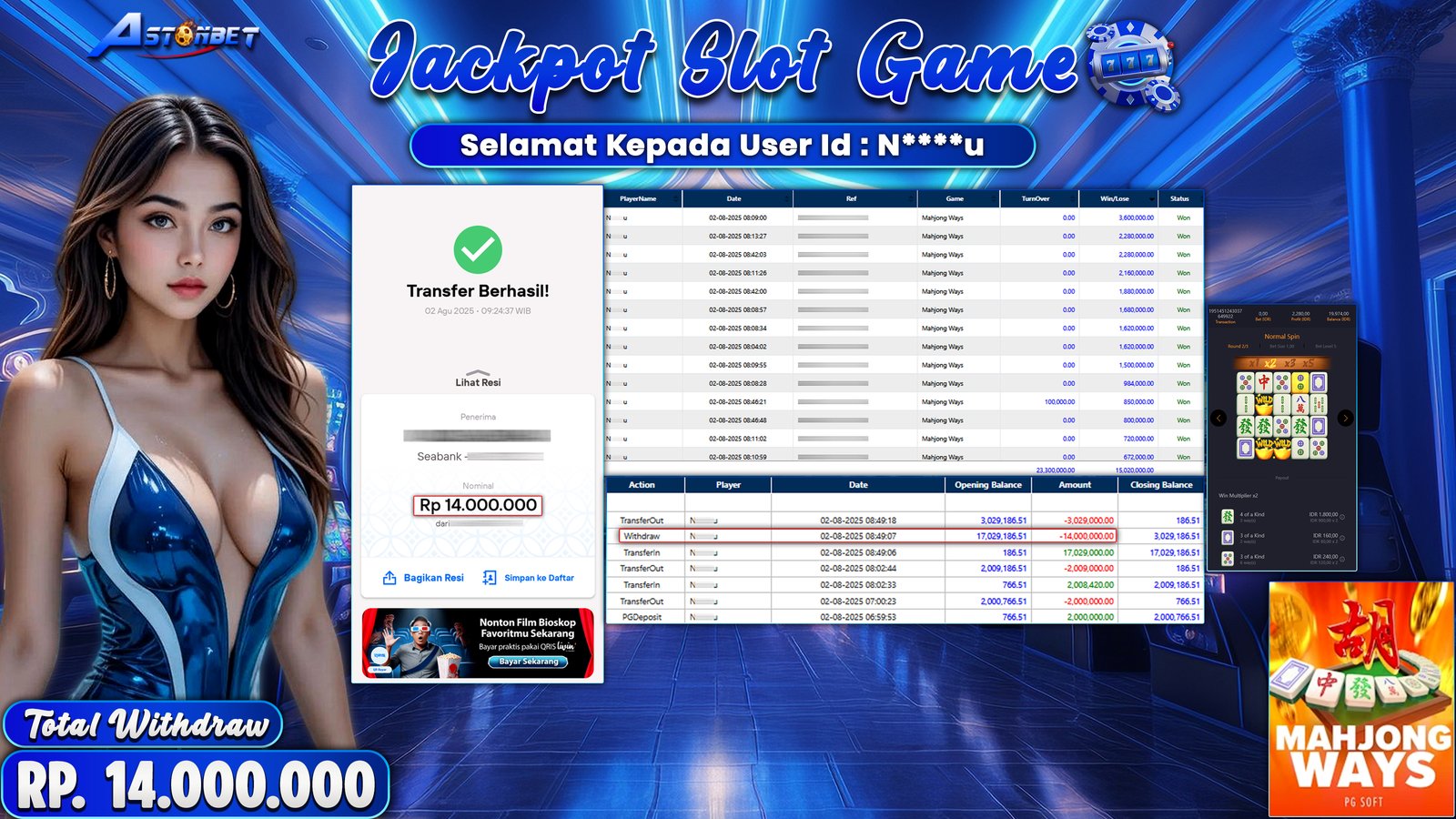 ASTONBET - KEMENANGAN MEMBER DI GAME MAHJONG WAYS RP. 14.000.000,- LUNAS
