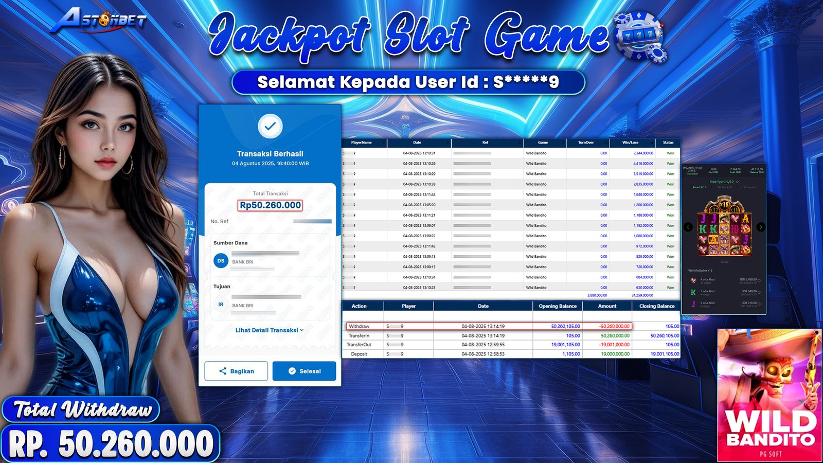 ASTONBET - KEMENANGAN MEMBER DI GAME WILD BANDITO RP. 50.260.000,- LUNAS