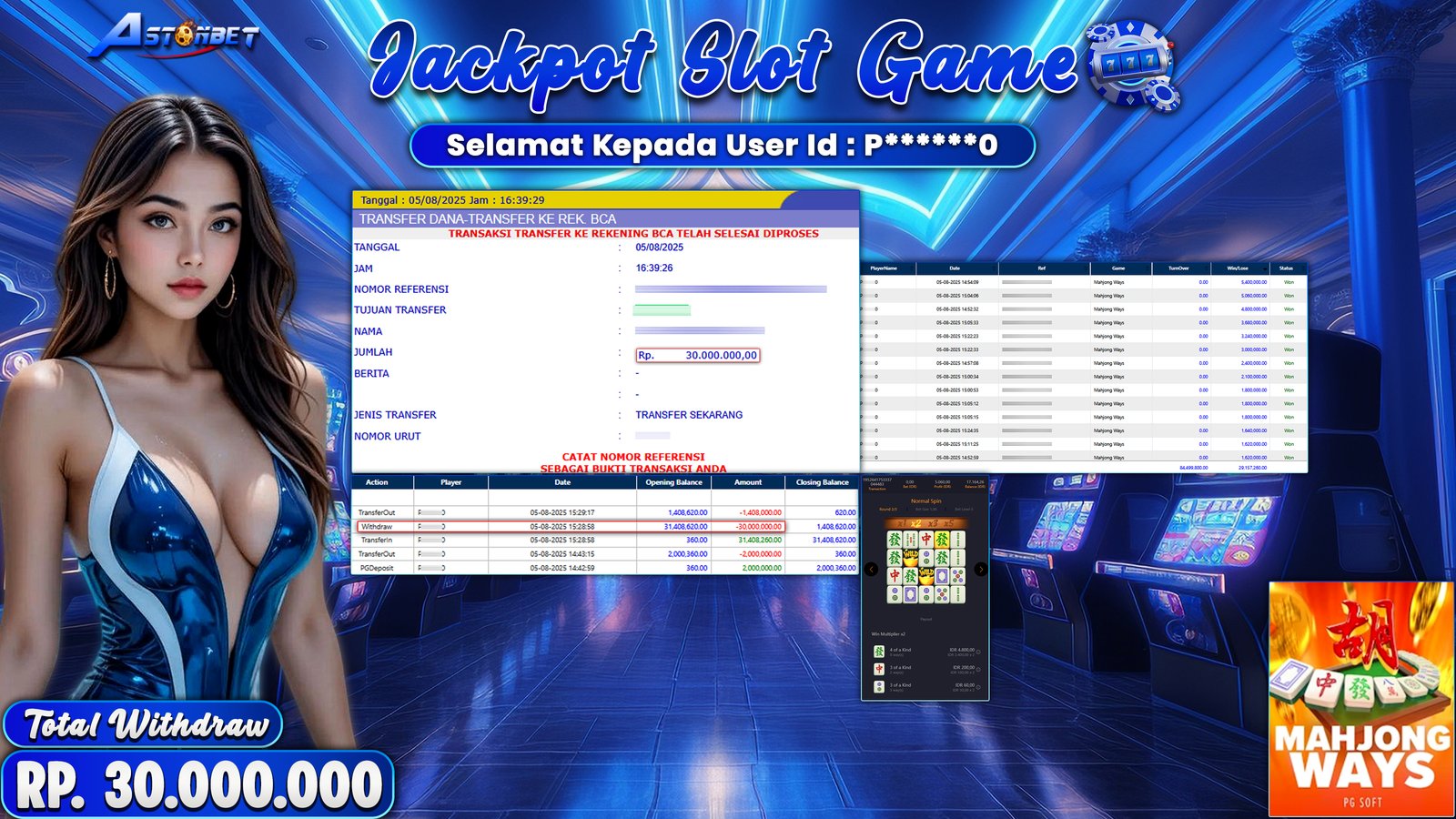 ASTONBET - KEMENANGAN MEMBER DI GAME MAHJONG WAYS RP. 30.000.000,- LUNAS