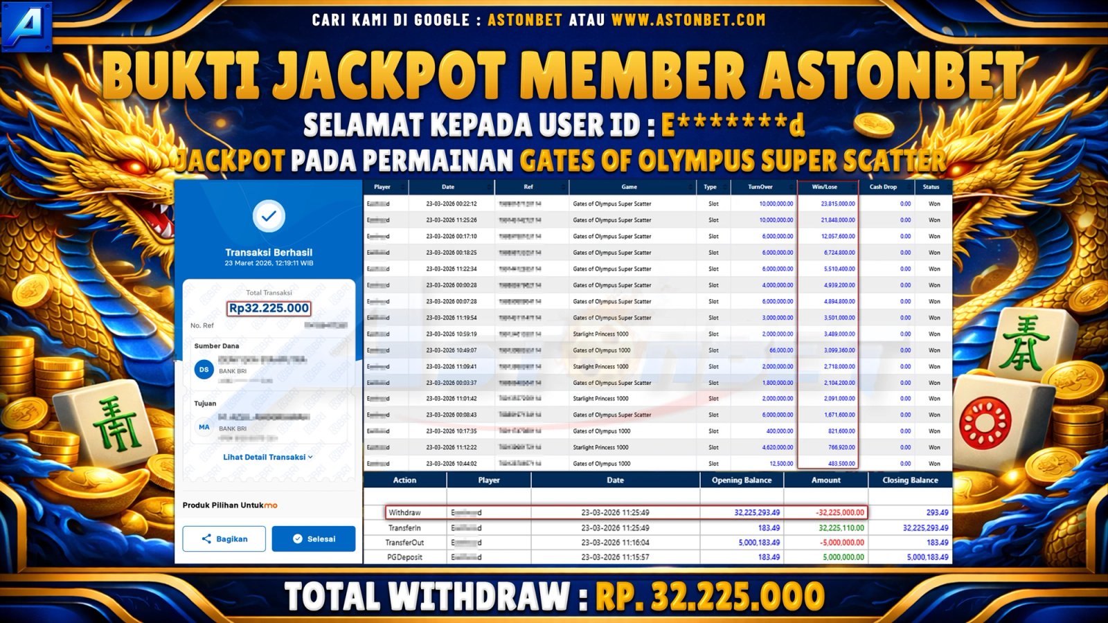 ASTONBET : BUKTI KEMENANGAN DI GAME GATES OF OLYMPUS SUPER SCATTER - RP. 32.225.000 - LUNAS